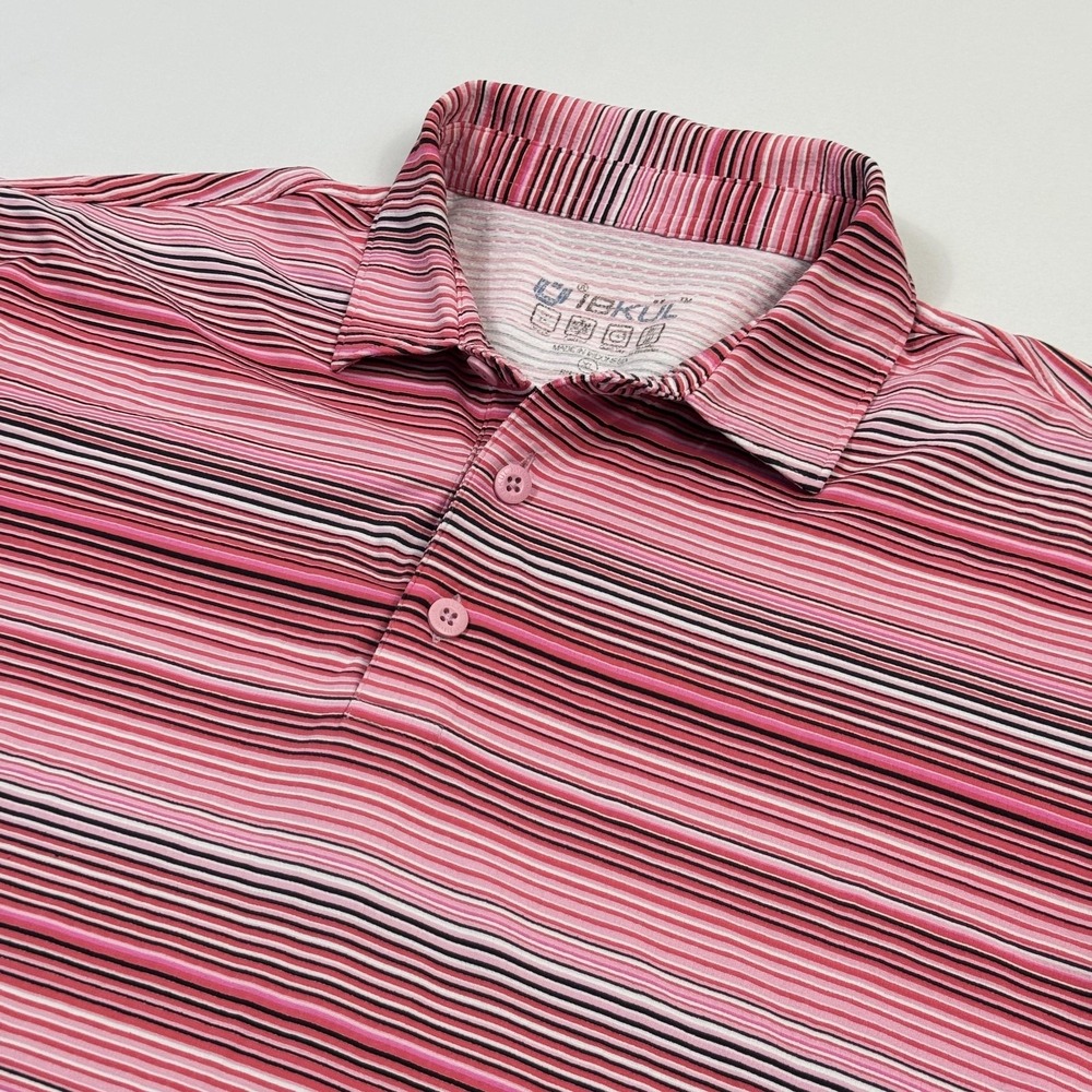 IBKUL Polo Shirt‎ Mens Large Pink Stripe Short Sleeve Golf Performance